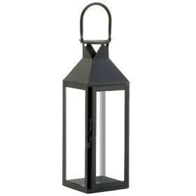 Square Clear Glass Black Candle Lantern - 15 inches