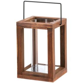 Rustic Wood Brown Candle Lantern - 9 inches