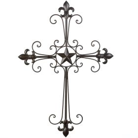 Wrought Iron Fleur de Lis Scrolled Wall Cross