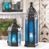 Patterned Blue Glass Candle Tower - 13 inches