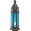 Patterned Blue Glass Candle Tower - 13 inches