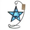 Blue Glass Hanging Star Candle Lantern