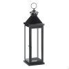 Glossy Black Metal Candle Lantern - 20.5 inches