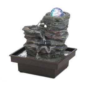 Rock Formation Tabletop Water Fountain with Lighted Glass Orb