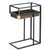 Glass-Top Industrial Side Table with Pull-Out Drawer