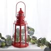 Metal Lighthouse Candle Lantern - Red