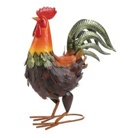 Colorful Country Rooster Metal Statue