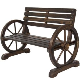 2 Person Farmhouse Wagon Wheel Wooden Bench