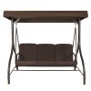 Brown 3-Person Outdoor Porch Patio Swing with Canopy