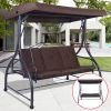 Brown Adjustable 3 Seat Cushioned Porch Patio Canopy Swing Chair