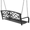 Farmhouse Black Sturdy 2 Seat Porch Swing Bench Scroll Accents