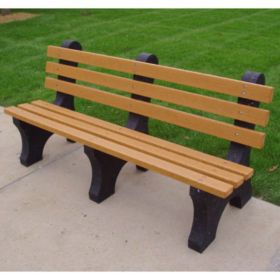 Eco-Friendly Outdoor Plastic Park Bench in Brown Wood Color - Made in USA