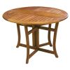 Outdoor Folding Wood Patio Dining Table 43-inch Round with Umbrella Hole