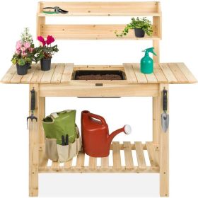 Outdoor Garden Wood Potting Bench Expandable Top with Food Grade Plastic Sink