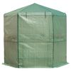 Outdoor Hexagon Greenhouse 6.5 x 7 Ft with Steel Frame PE Cover and Shelves