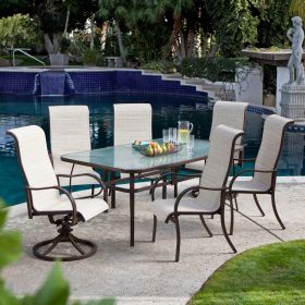 72 x 42-inch Rectangle Outdoor Patio Dining Table with Glass Top and Umbrella Hole