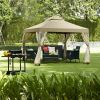 10 x 10 Ft Outdoor Gazebo with Tan Brown Polyester Canopy and Mesh Side Walls
