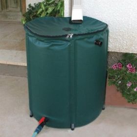 Collapsible 50-Gallon Rain Barrel with Zippered Top in Green Color