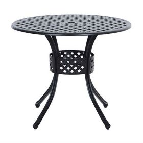 Round Metal 33-inch Outdoor Patio Table in Black Cast Aluminum
