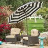 7.5-Ft Patio Umbrella with Dark Navy White Stripe Outdoor Fabric Canopy