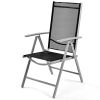 Set of 2 Folding Outdoor Patio Chairs with Black Mesh Seat and Grey Metal Frame