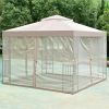 10 x 10 Ft Outdoor Patio Gazebo with Taupe Brown Canopy and Mesh Sidewalls