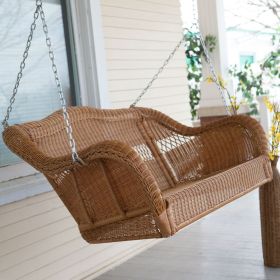 Walnut Brown All Weather Resin Wicker Porch Swing with Hanging Chain