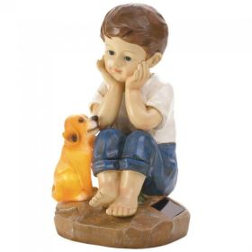 Boy and Puppy Solar Garden Figurine