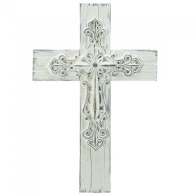 Ornate Rustic Whitewashed Wall Cross