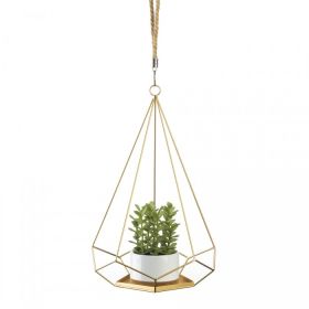 Golden Metal Prism Hanging Plant Holder
