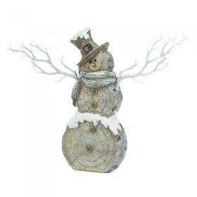 Rustic Birch Tree Snowman Figurine with Twig Lights